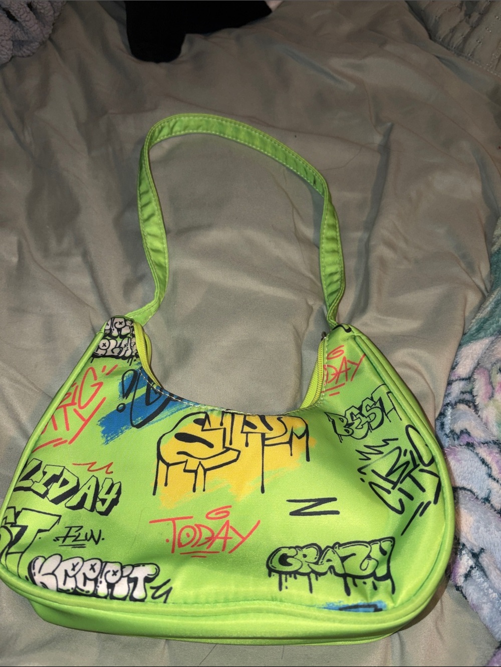 Neon Lime Graffiti Shoulder Bag